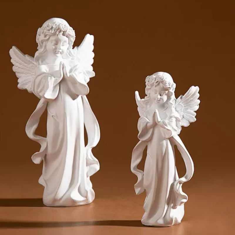 European Praying Angel Sculpture - Classic Cherub Figurine, Elegant Tabletop Centerpiece & Living Room Decor