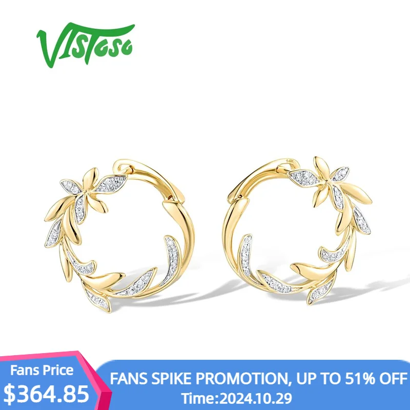 

VISTOSO Genuine 14K 585 Yellow Gold Earrings For Women Sparkling Diamonds Exquisite Wedding Anniversary Trendy Fine Jewelry