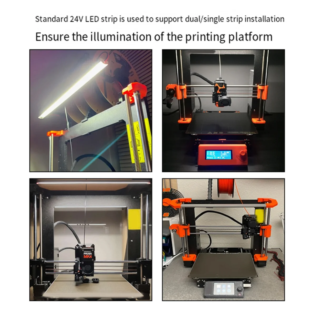 

For Prusa MK4 3D Printer Dual LED Light Bar 24V Ultra Bright Kit Dual Color Adjustable