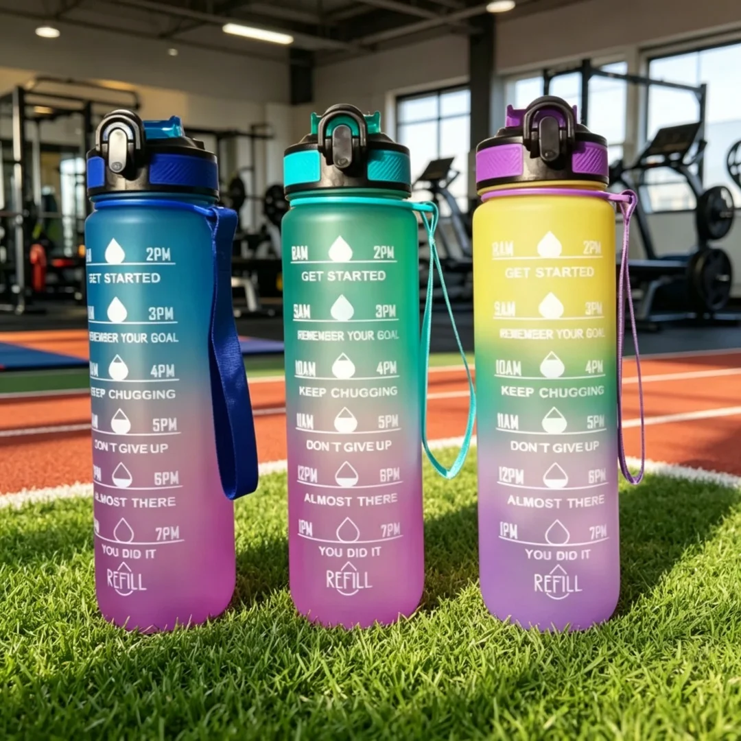 

Gradient Color 1000ml Plastic Water Bottle with Straw Leak-Proof Sports Water Bottle for Outdoor Travel Fitness Cycling