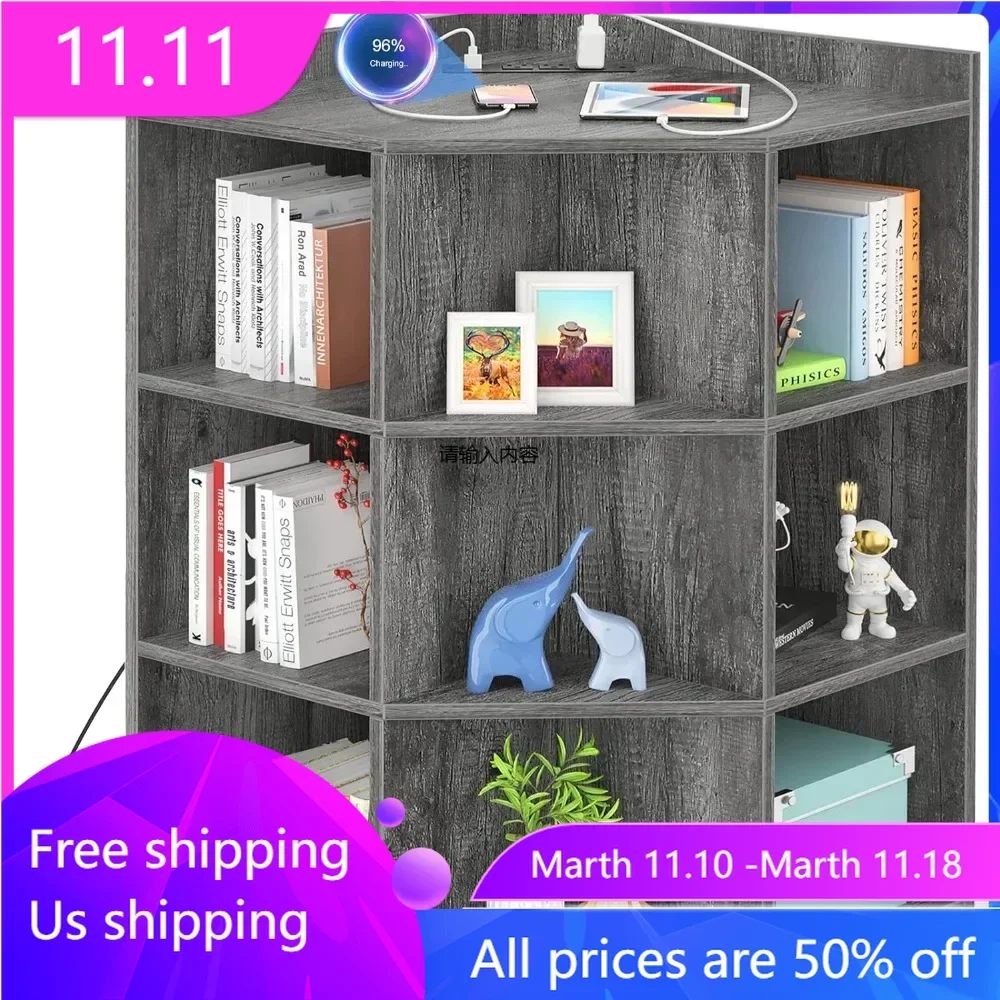 

Corner Cube Toy Storage for Small Space Shelf Wooden Corner Cubby Bookshelf With 9 Cubes for Playroom Bookcase Living Room Home