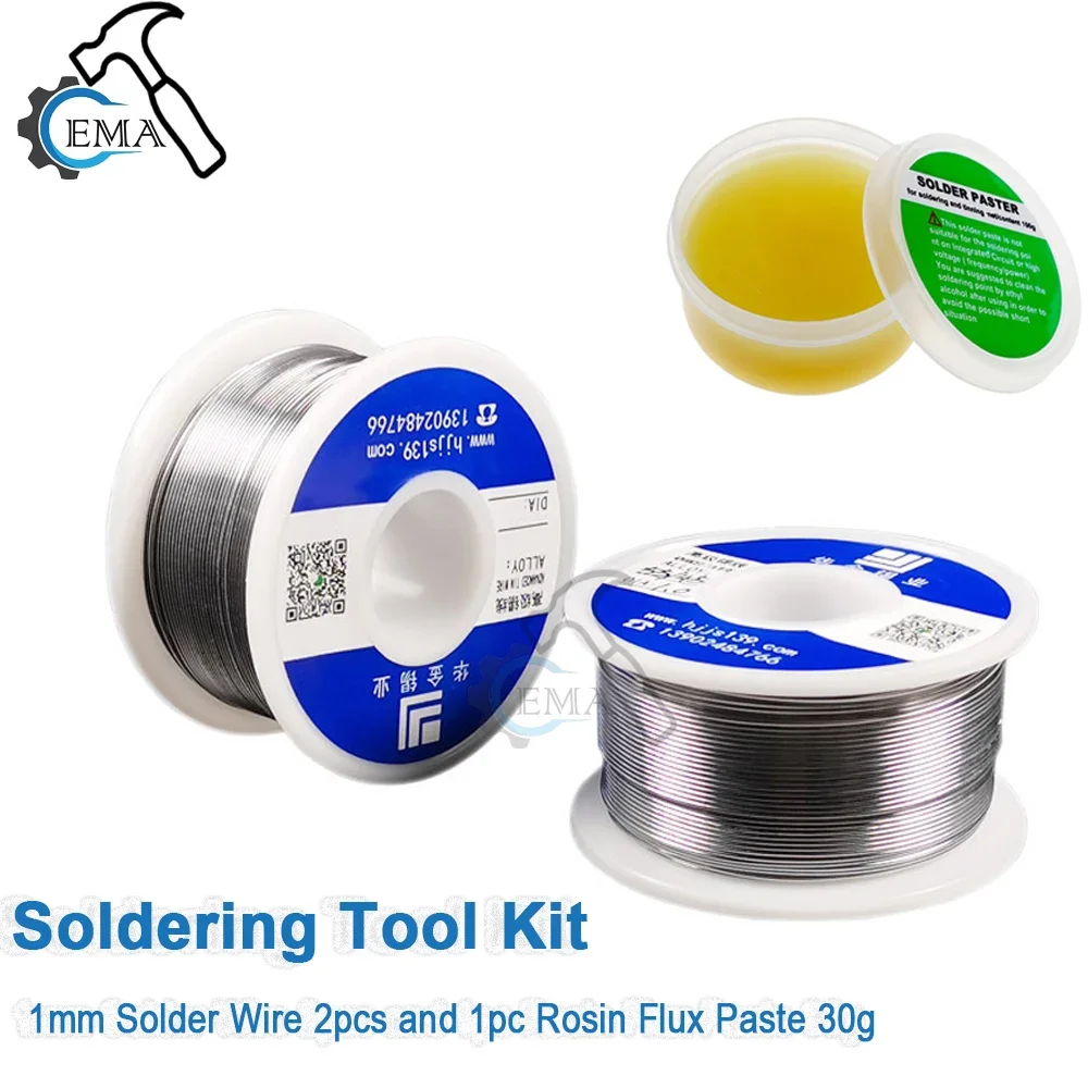 

2pcs 1mm Solder Wire 100/50g with Rosin Flux Paste 30g No-Clean Soldering Core Designed Soldering Tool Kit for Electronic Repair