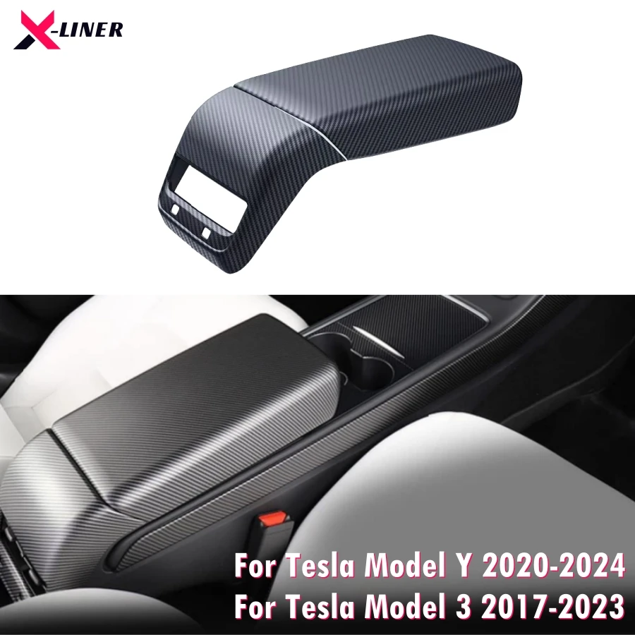 For Tesla Model Y Model 3 ABS Matte Carbon Fiber Center Console Armrest Box Cover Rear Air Condition Vent Outlet Cover Trim