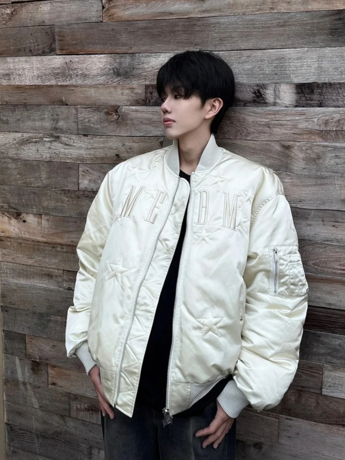 

American High Street Thiened Cotton Puffer Jaet Men's Winter Baseball Sle Faionable Flight Jaet Warm Long Sve Zi...