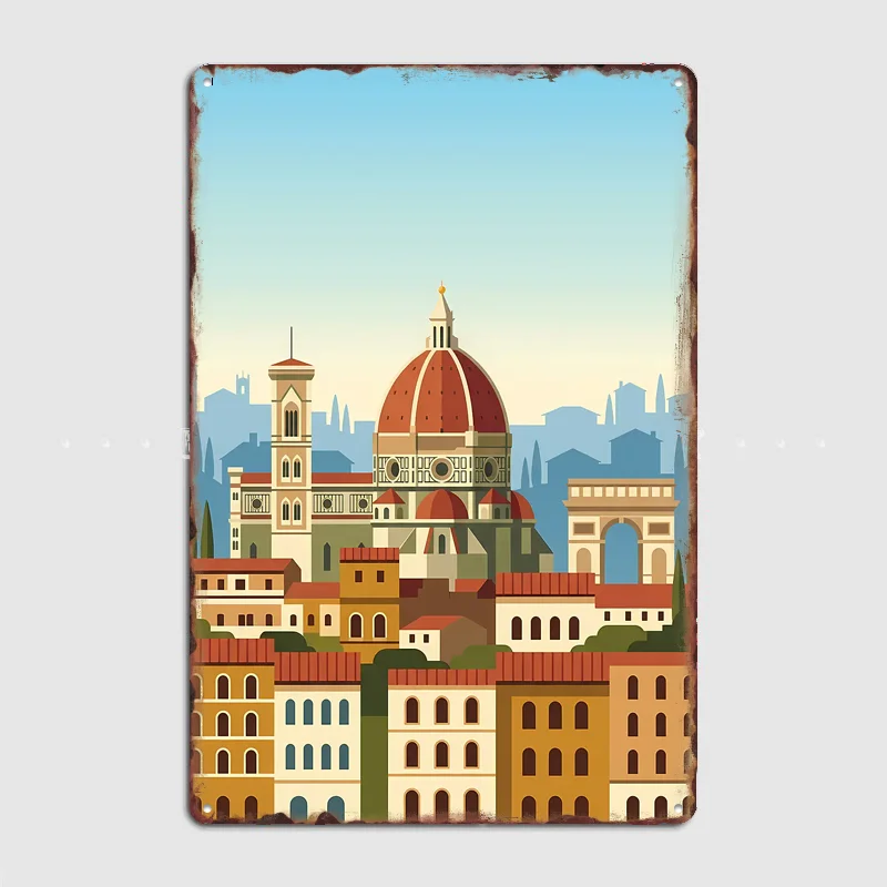 Florence with Duomo and Arch Travel Poster Metal Sign Life Wall Custom Bedroom Indoor Home Wall Decor Posters Room Decoration