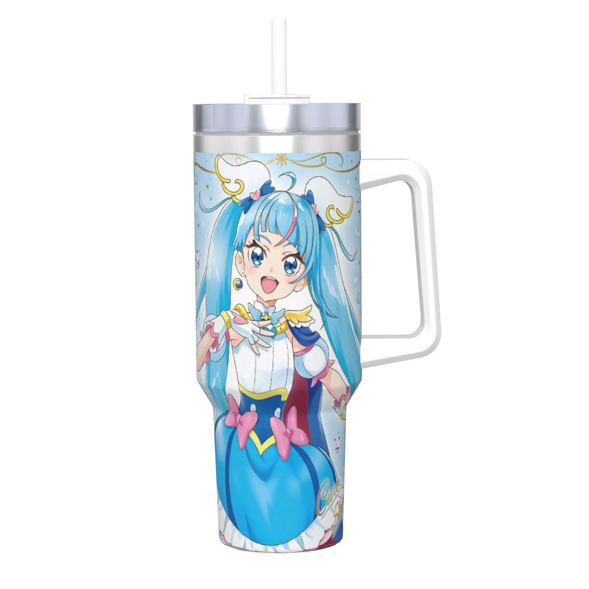 Soaring Sky Pretty Cure Tumbler With Straw  Stainless Steel Tumblers Cup Double Wall Vacuum Insulated for Cold Or Hot 40oz
