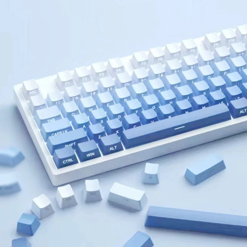 136 Key Gradient Blue Side Printed PBT Keycaps Shine Through Cherry Profile Double Shot Backlit Key Cap For Mechanical Keyboard