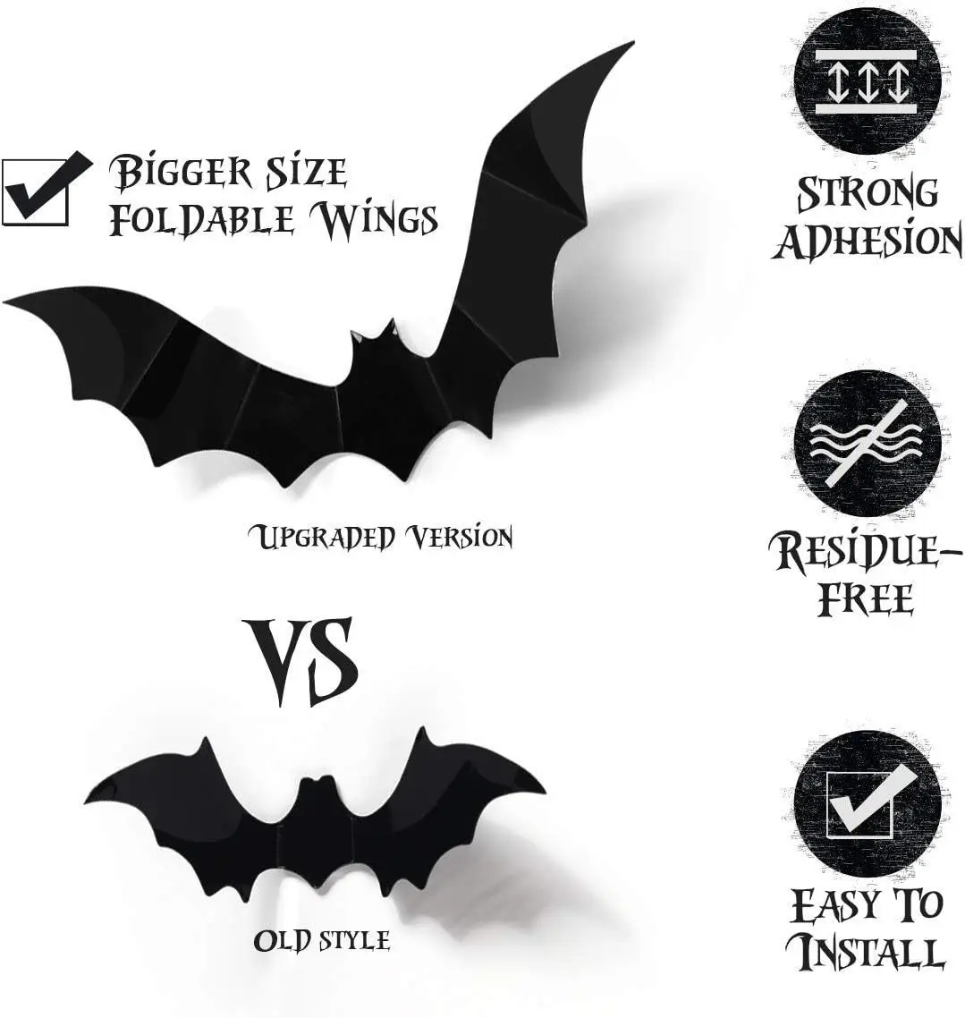 3D Schwarze PVC Fledermaus- und Spinnen-Wandaufkleber, Gruselige Halloween-Dekorationen, Party-Requisiten, DIY Heim- und Bar-Deko, Spukhafte Ornamente – Detail 16
