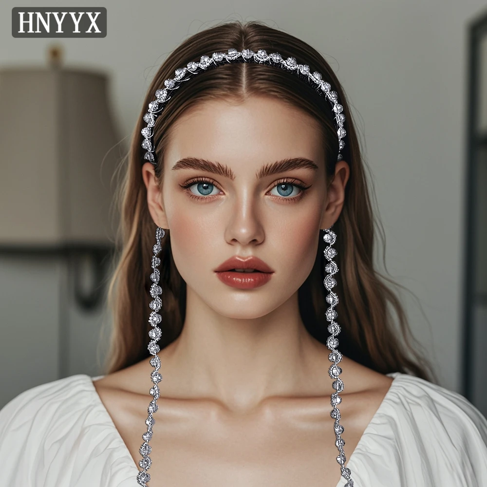 HNYYX Luxury Long Crystal Chain Bridal Headband Sparkling Tassel Hairpiece Elegant Hair Accessory for Wedding Daily A294