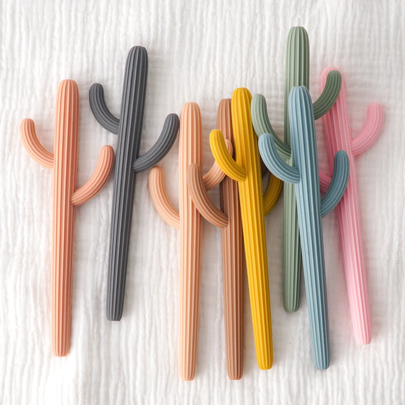 Baby Silicone Teether Cactus Shape Straw Teething Toys For Children Food Grade Baby Accessories Silicone Chewing Toy For Kids