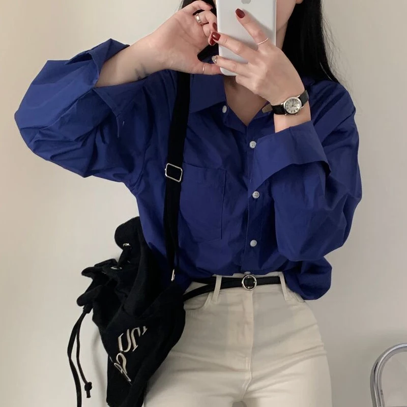 2024 Korean Style Chic Loose Shirt Temperament Simple Tops Office Lady Professional Blouse Turn Down Collar Clothes Blusas Mujer