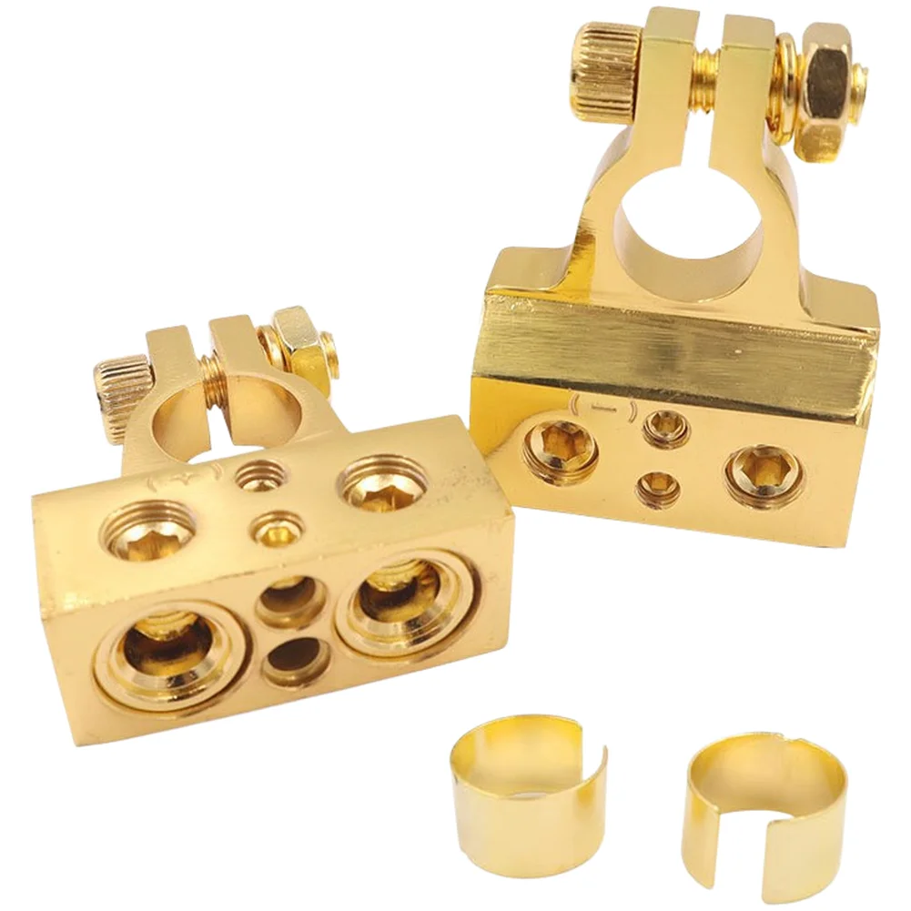 Gold Plated Zinc Alloy Battery Terminal Clamp For Car Audio 12-48V Vehicle Power Connector Wire Gauge 2 4 8 10 Automotive Parts