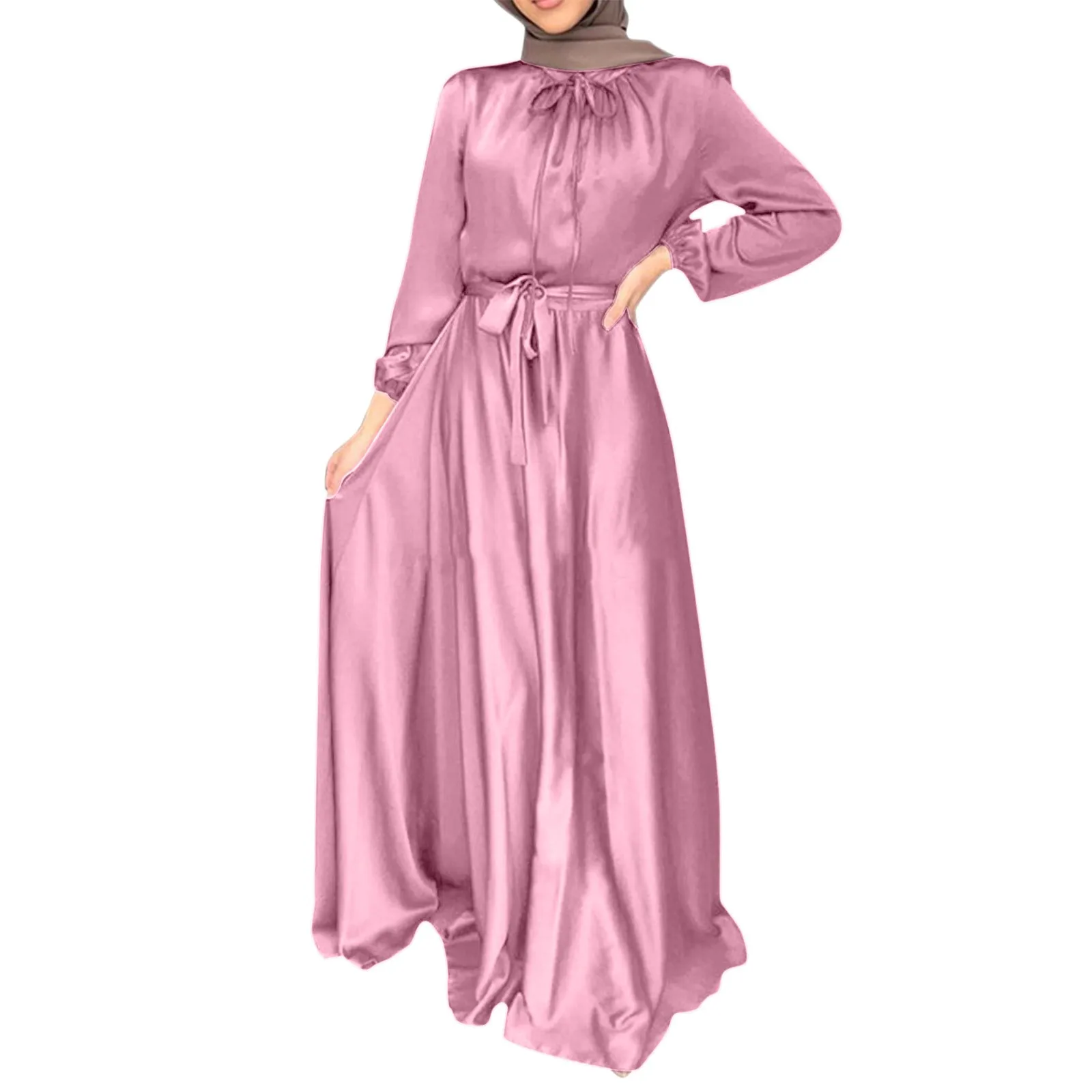 Muslim Fashion Hijab Satin Dress Ramadan Abaya Dubai Elegant Turkey Evening African Islamic Dresses for Women Arabic Kaftan Robe