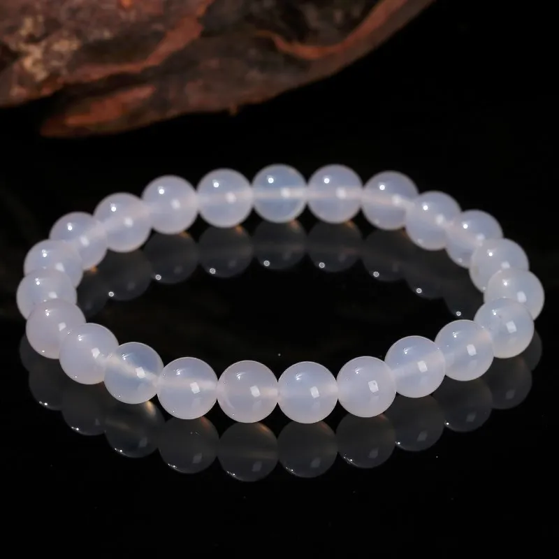 JD 7A Natural White Agate Strand Bracelet Women Men Round Bead Stretch Energy Yoga Bracelet 6 8 10 12mm Meditation Yoga Jewelry