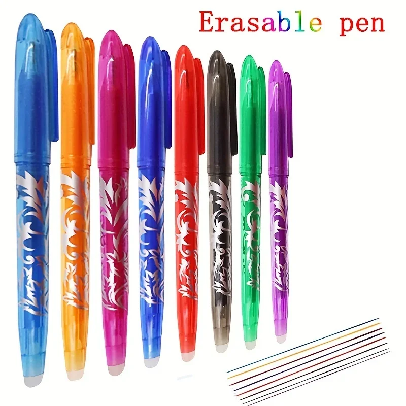 Stylo gel effaçable multi-documents, pointe 0.5mm, peinture, écriture, dessin, école, noir, bleu, rouge, rose, orange, vert, violet, bleu clair, 8 pièces, 4 pièces