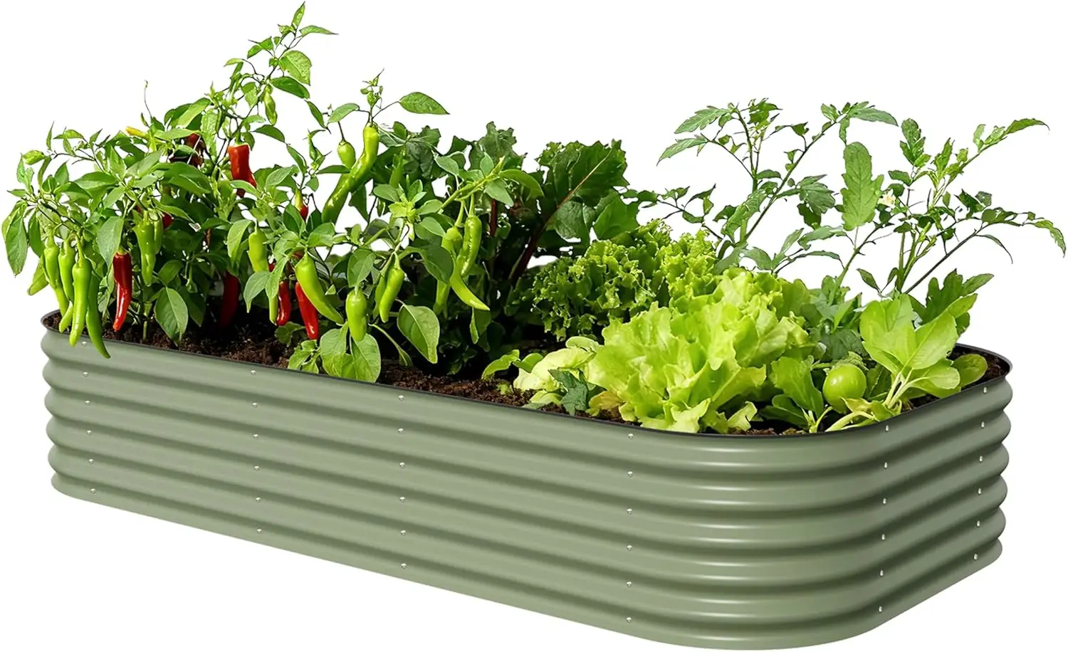 17" Tall 10-in-1 Modular Raised Garden Bed Kit, Metal Planter Box for Vegetables, Flowers, Herbs, Olive Green