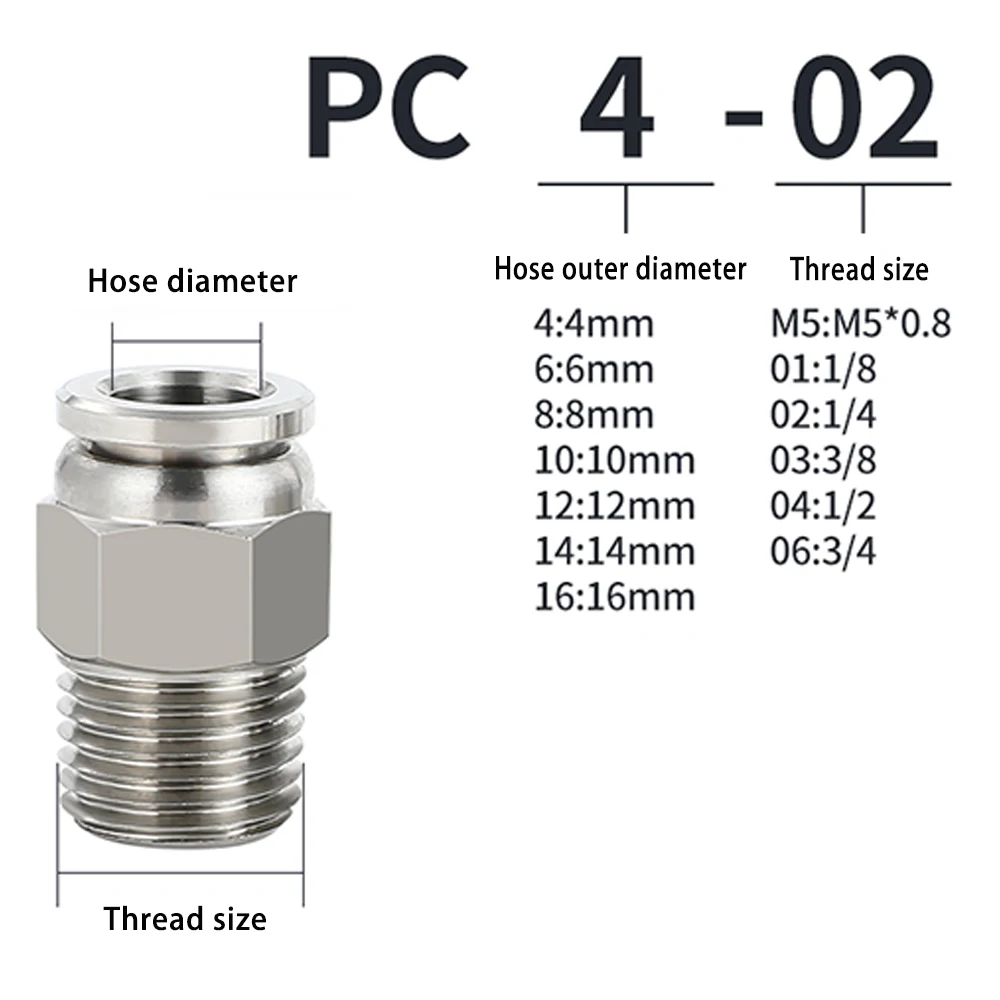 PC 304 Stainless Steel Metal Pneumatic Quick Connector Straight M5 1/8