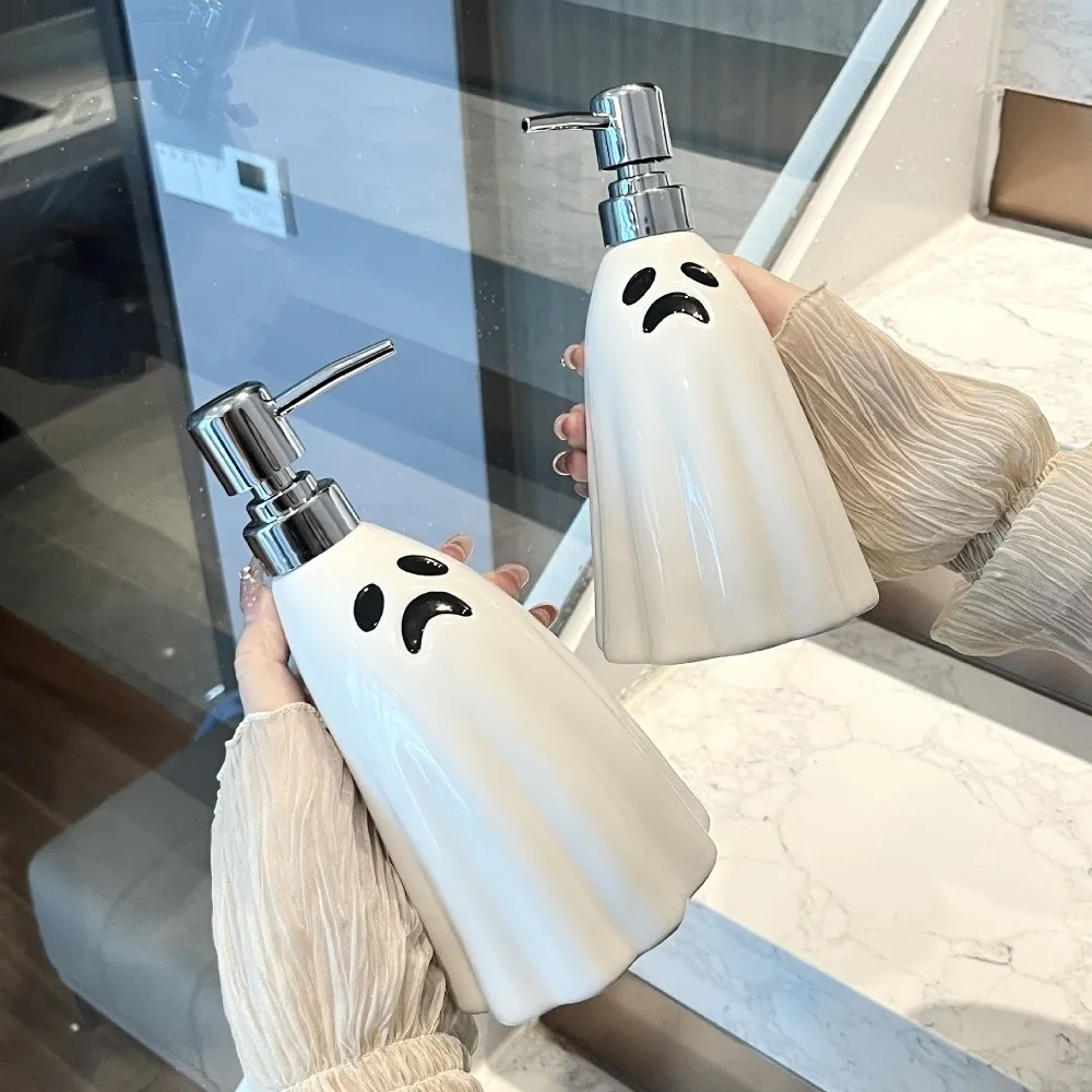 Botella dispensadora de fantasmas de 380ML, bomba de prensa, botella vacía de detergente para Halloween, champú de porcelana recargable, botella dividida cosmética
