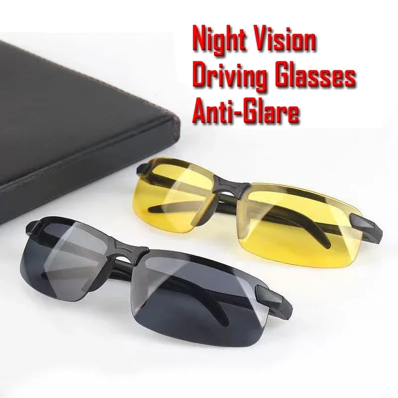 Men Night Vision Glasses for Driving Yellow Glasses PC Frame Sunglasses Outdoor Glasses To Handle At Night Anti Glare Gafas