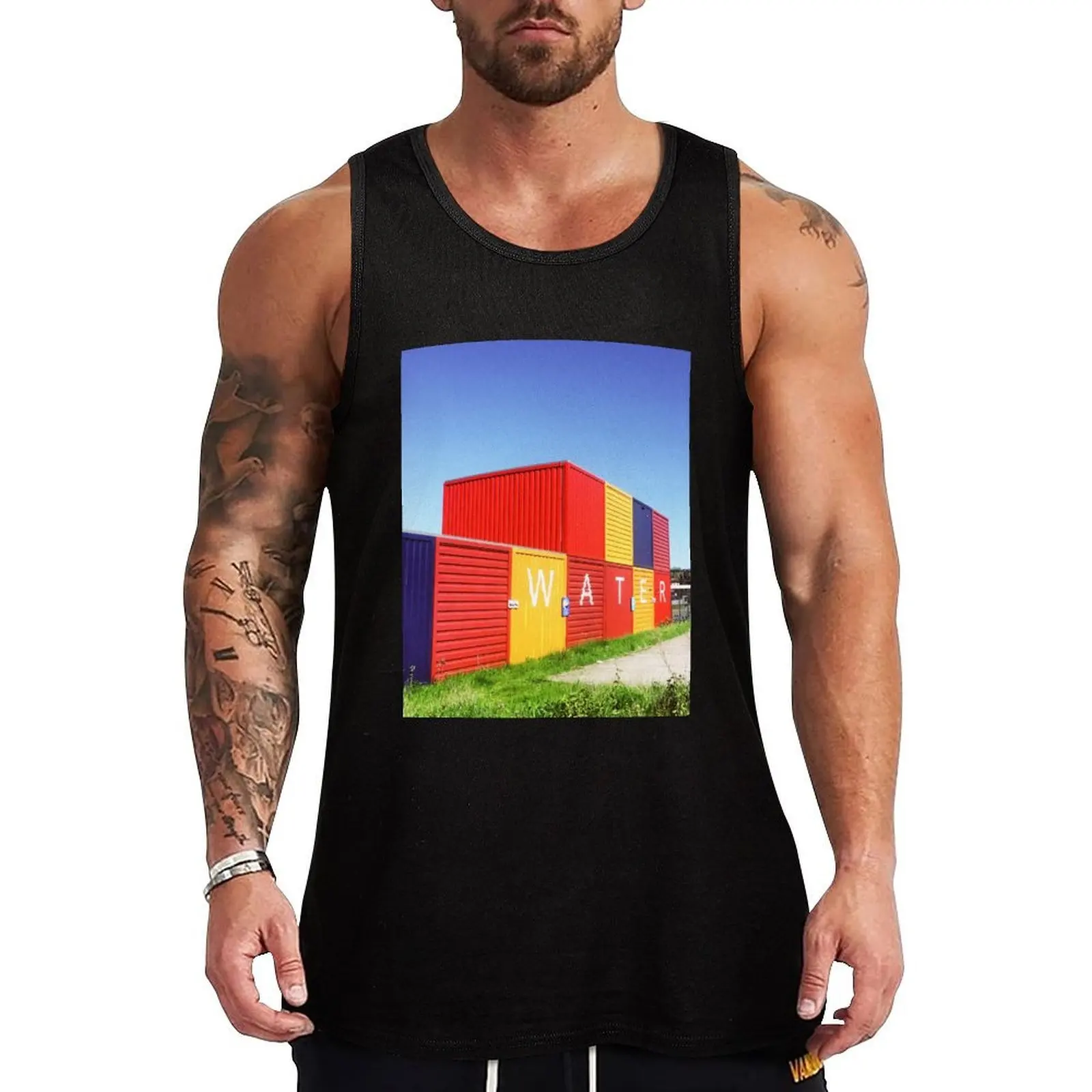 

Primary colour water shipping containers Tank Top man vest Men's gym basketball clothing