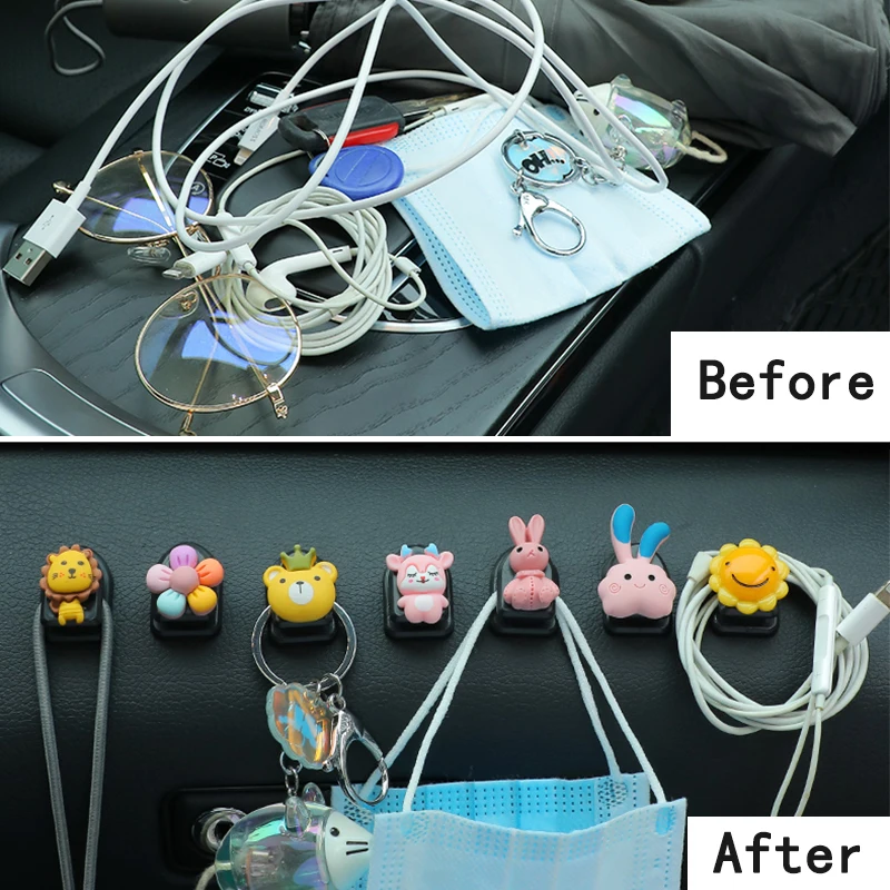 1pc Car Mini Cartoon Hooks Cute Animal Decoration Automobile Interior Organizer Holder Durable Small Hook Car Accessories