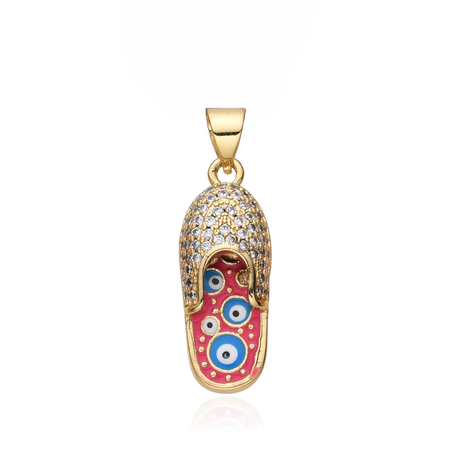 New Y2K Colorful Slipper Charms Inlaid CZ Turkish Evil Eye Necklace for Women Choker Pendant DIY Jewelry Accessories Wholesale