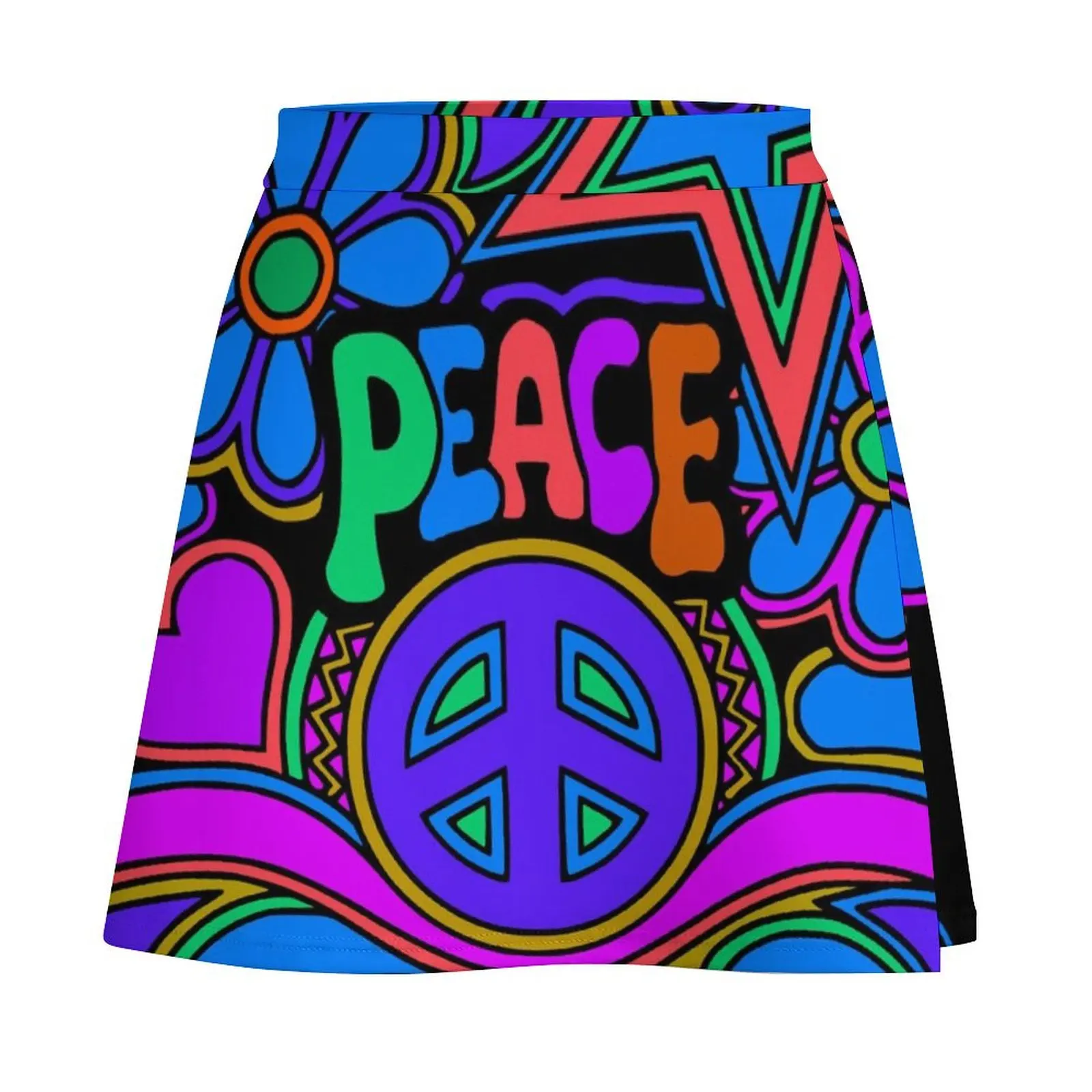 Peace and Love Flowers and Stars Hippie Design Mini Skirt summer dress for women 2026 Sexy mini skirt Mini Skirt