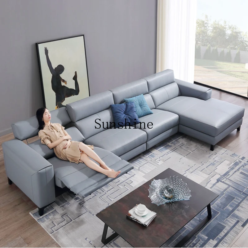 Leather sofa electric multi-functional modern simple living room large apartment sofa