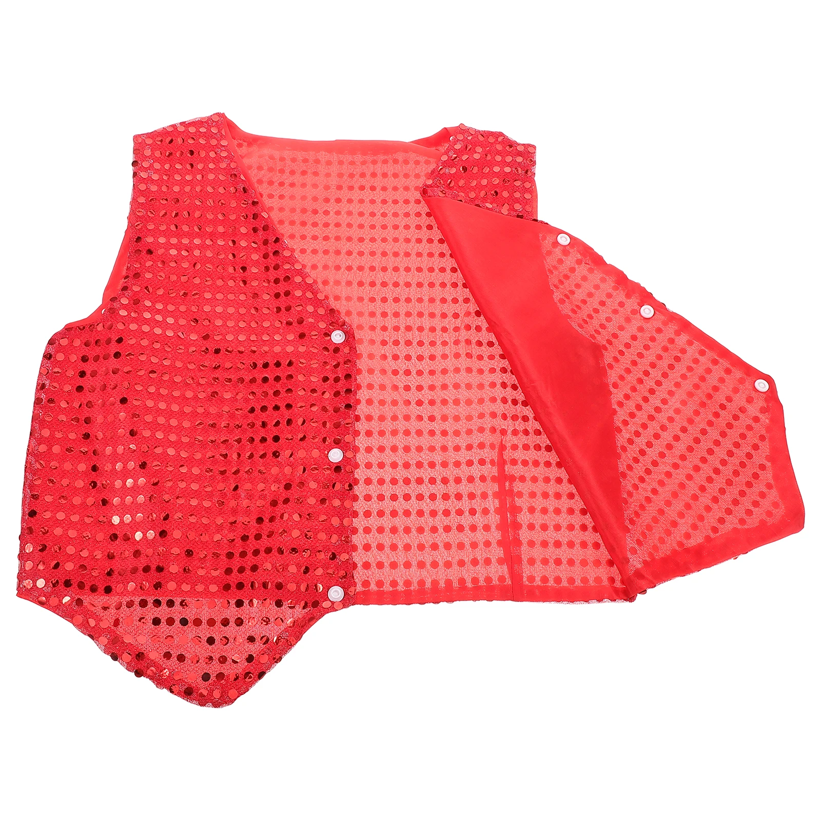 

Kids Sequin Vest 140Cm Glitter Red Hip Hop Dance Wear Shiny Sleeveless Jacket for Jazz Performance Costume Boys Girls Party