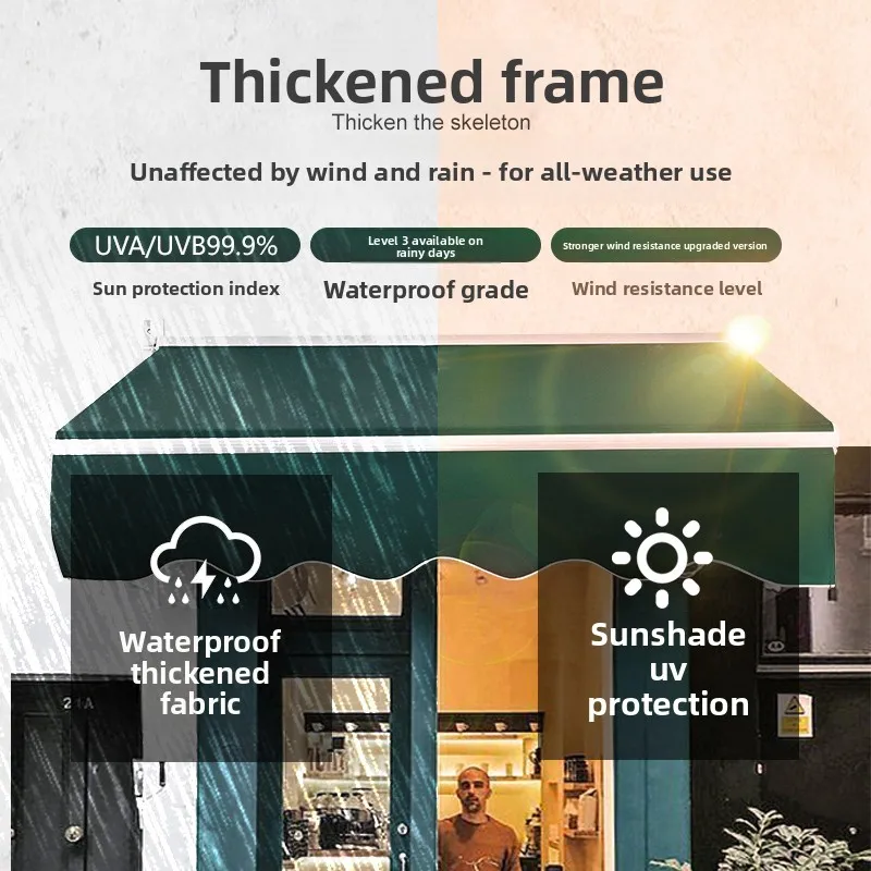 For Electric Retractable Awning, Waterproof Sunshade Canopy for Balcony, Patio & Storefront, Rain Shelter for Home