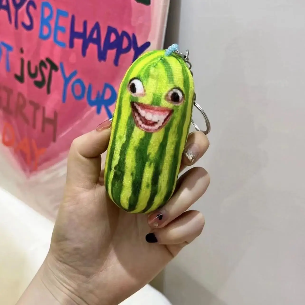 Creative face keychain, plush pendant in the shape of watermelon strips.