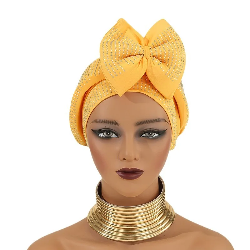 Cut Bowtie Turban Cap for Women Diamonds Female Head Wraps African Headtie  Lady Headpiece