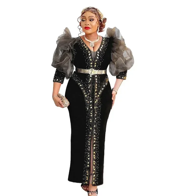 Plus Size African Party Dresses for Women 2025 New Fashion Dashiki Ankara Wedding Evening Gown Elegant Turkey Muslim Maxi Dress