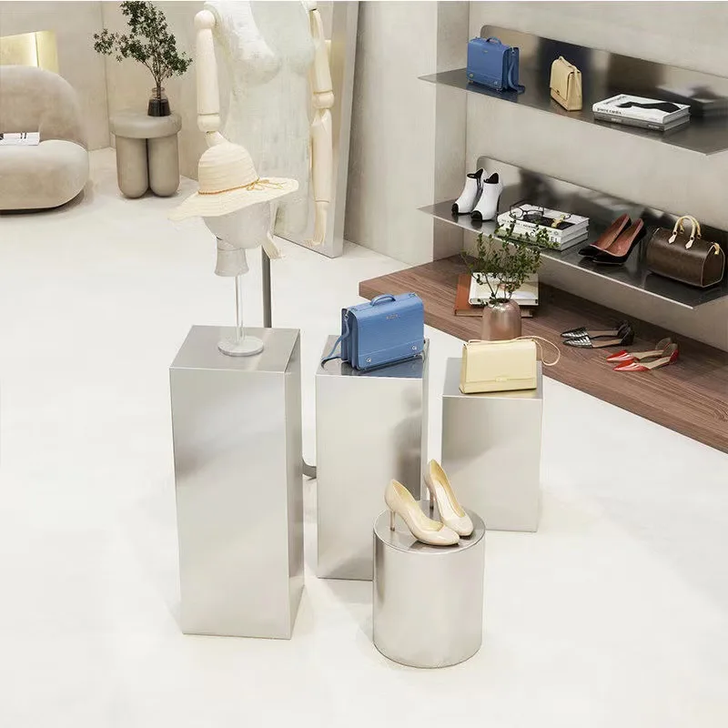 Clothing Store Showcase Show Window Decoration Booth Stainless Steel Brushed Water Table Shoe Bag Nakajima Table