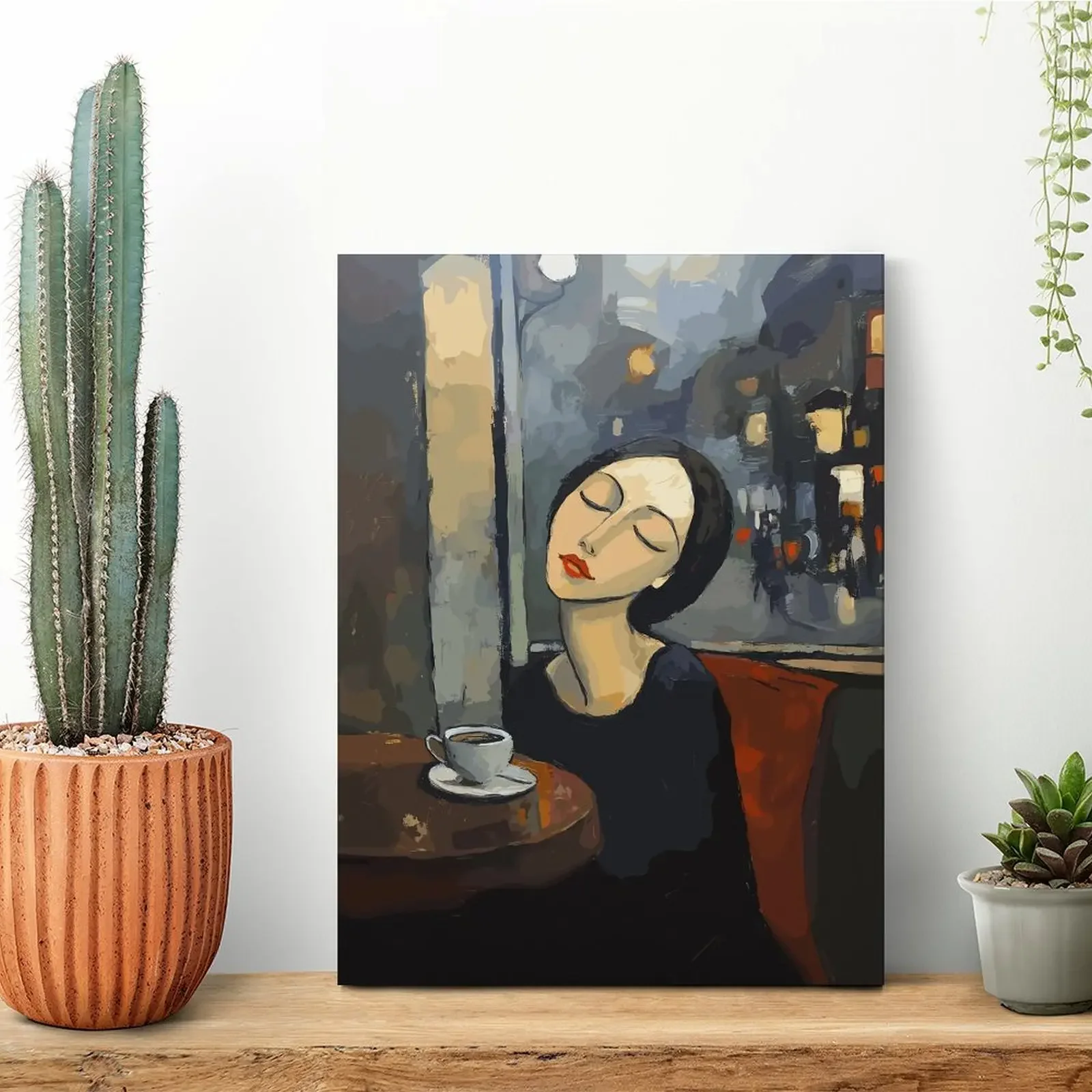 Woman In Cafe At Night Canvas Painting Design Custom Classic Wall Cave Customize Framed Wall Paintings