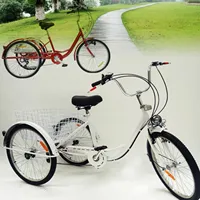 24 Pouces Tricycle Adulte 3 Roues Tricycle 6 Vitesses Avec Panier Cruise Trike Vélo Tricycle Avec Panier + Lumière Cruise Blanc