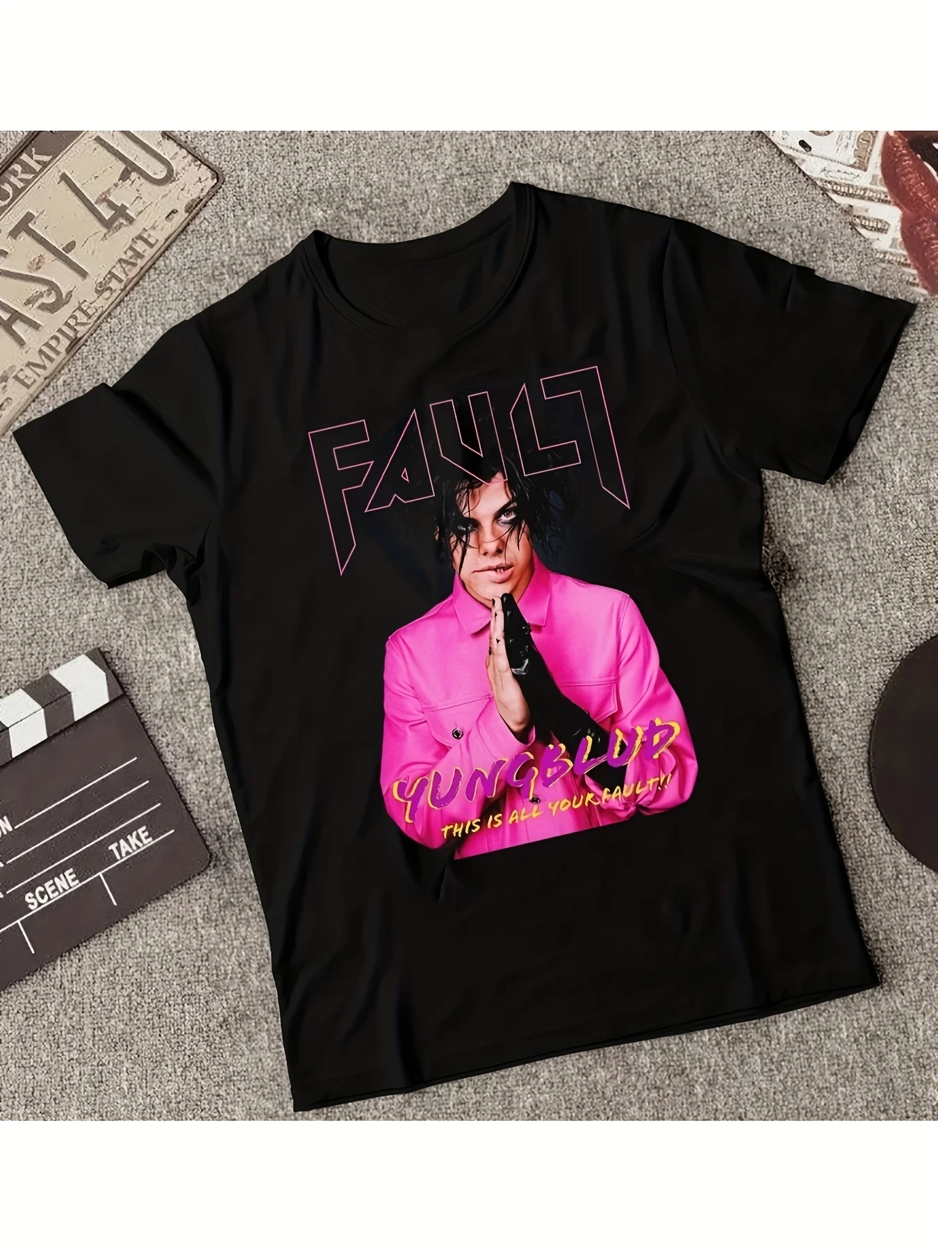 Unisex 100% T-Shirt Featuring Yungblud's Fault, Designed for Both Men and Women This Soft, Casual Streetwear Essential Is Suitable for All Seasons, Versatile for Any Outfit.