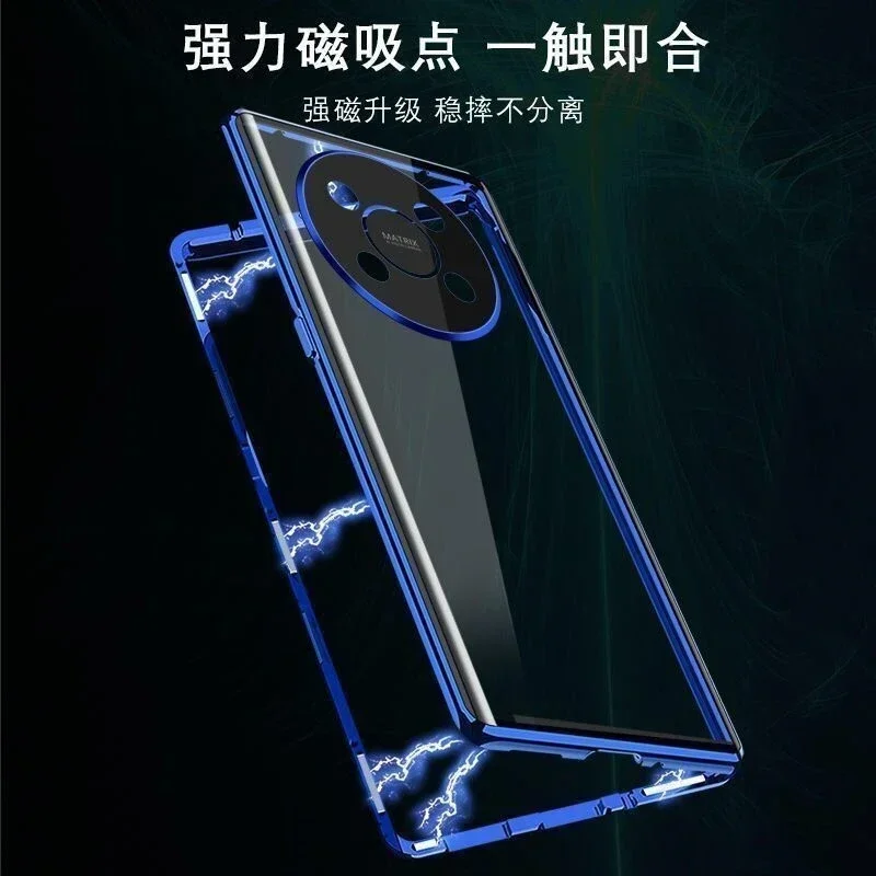 360 Full Case For Huawei Nova Y91 Case Double Sided Magnetic Adsorption Metal Tempering Glass Protection Cover Nova Y 91 Bumper