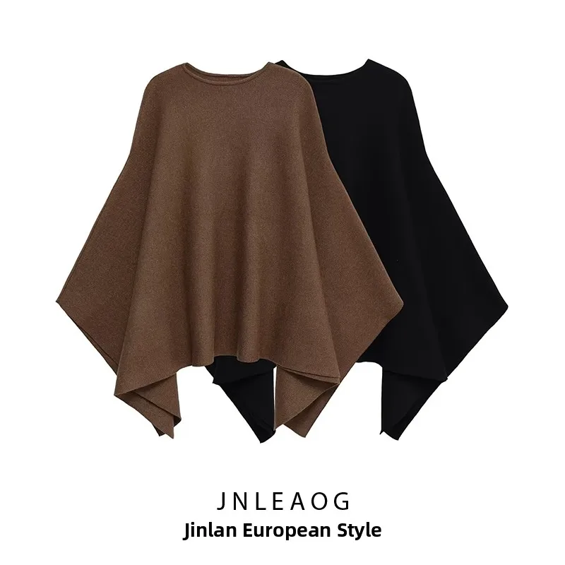 

JNLEAOG женский модный повседневный круглый вязаный плащ свободного покроя из полиэфирного волокна длинный све осеннее новое поступление