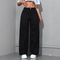 Denim Wide Leg Pants Women Streetwear Jeans Washed Distressed High Waist Straight