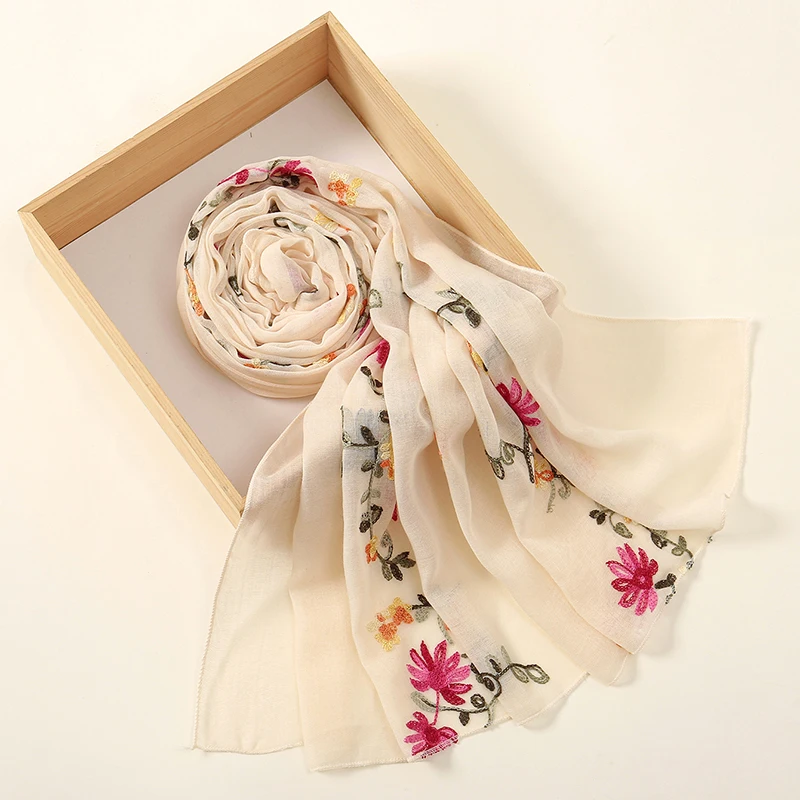 Fashion Embroider Flower Scarf Shawl Sotf Long Muslim Women Hijab Wraps Ladies Casual Elegant Stoles Factory Wholesale 170*90cm