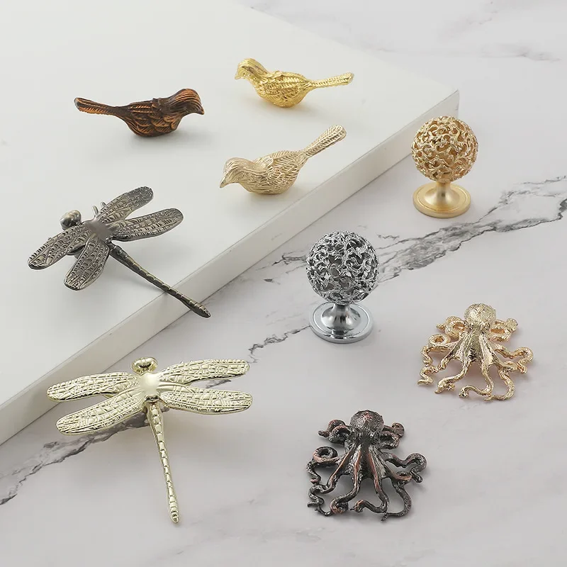 Light Luxury Cabinet Door Handles Nordic Wardrobe Drawer Dragonfly Knobs and Birds Octopus Zinc Alloy Handles for Furniture