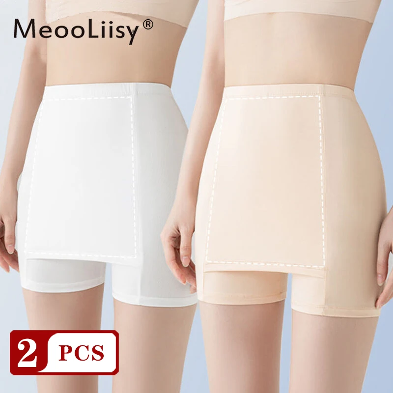 ¡MeooLiisy 2 piezas/set! Leggings de seda de hielo de cintura alta para mujer, pantalones cortos de seguridad sin costuras, bragas lisas,