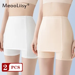 MeooLiisy 2PCS/Set ! High Waist Ice Silk Leggings Short Pants Women Seamless Plain Panties Thigh Slimmers Safety Shorts