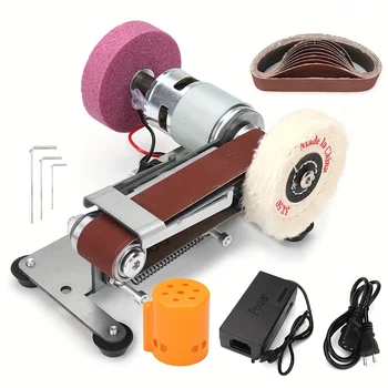 목공용 전기 벨트 샌딩기 연마기 연삭기, 미니 벨트 샌딩기 칼 숫돌, 이중 기능 110V-240V EU 플러그