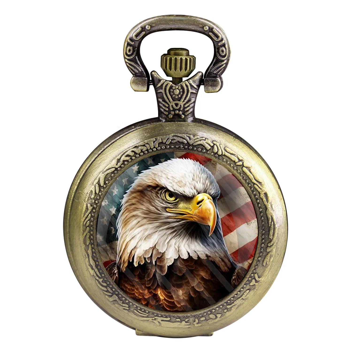 빈티지 골동품 골드 청동 독수리 펜던트 석영 주머니 시계 세계 시간 기능 남성 어린이를위한 훌륭한 소장 시계