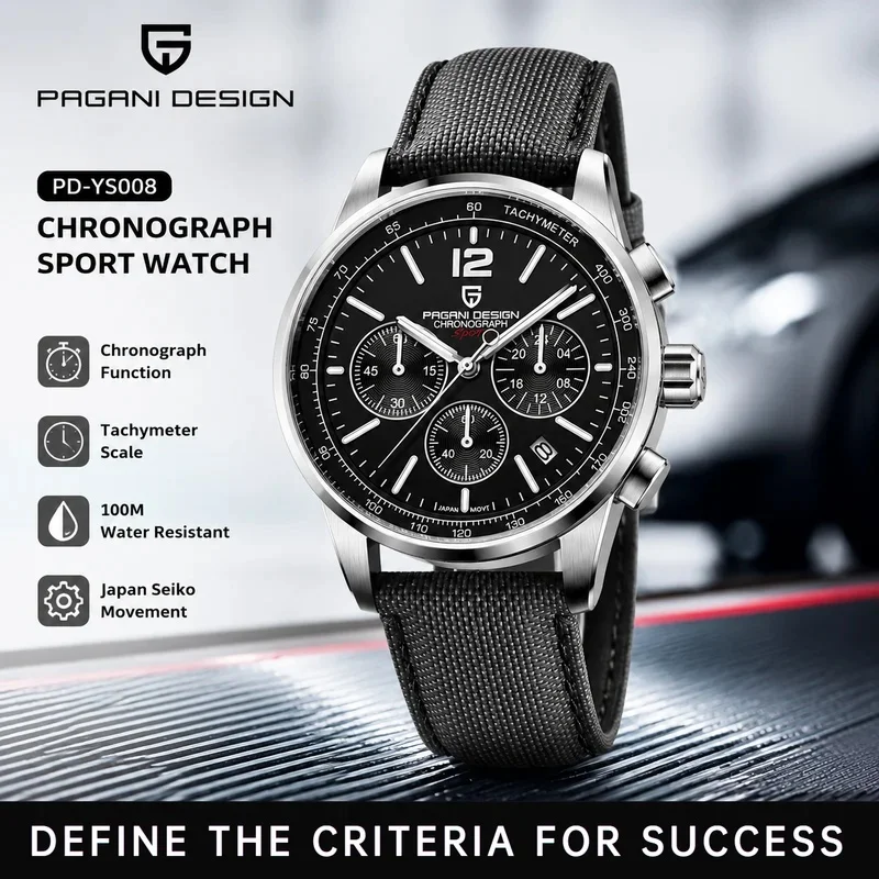 PAGANI DESIGN PD‑YS008 Men Quartz Watch Multifunctional Chronograph Small Three‑Hands Luminous Sports Casual Business Male Wrist