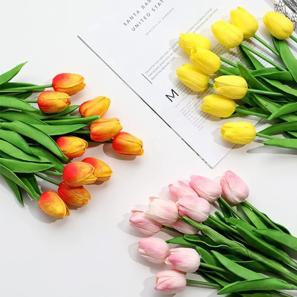 Tulipanes artificiales de silicona para decoración del hogar, ramo de tulipanes blancos falsos de 1/3/5/10 piezas, para regalo de San Valentín y boda
