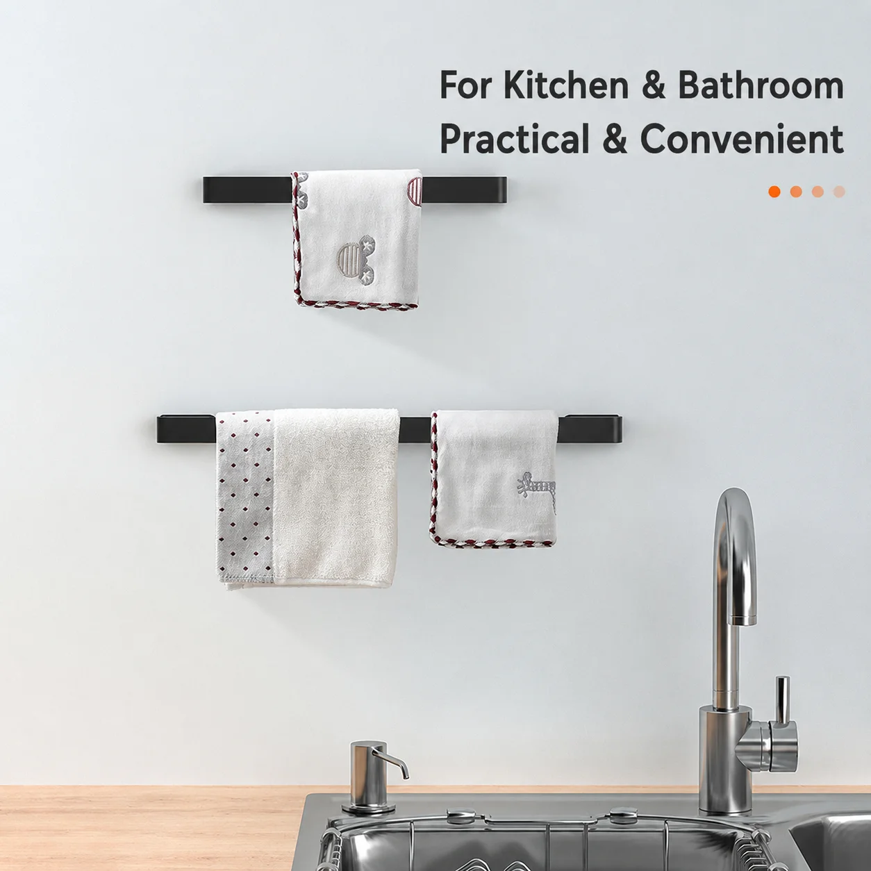 `No‑Drill Wall Mounted Stainless Steel Towel Rod, Drainable Towel Rack, Hanging Storage Holder for Bathroom Balcony`
