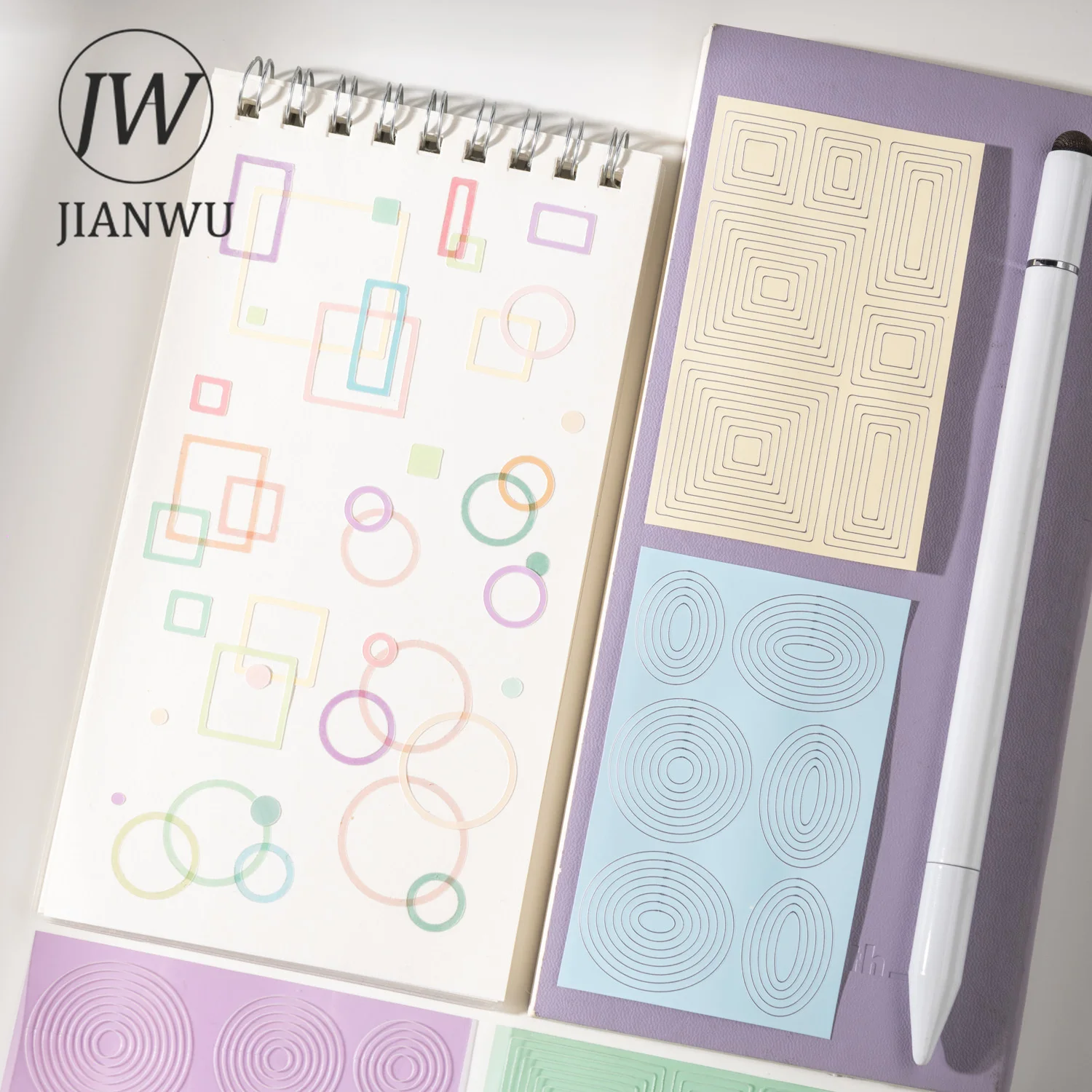 

JIANWU The Color of Dopamine Series Vintage Geometry Border Landscape Material Collage PET Sticker Creative Journal Stationery